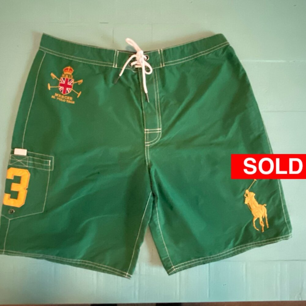Polo Ralph Lauren Men's Vintage New Big Pony English Green Swim Short 32" Waist